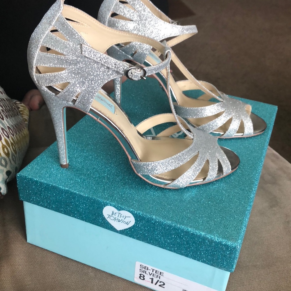 Blue by Betsy Johnson silver formal heels